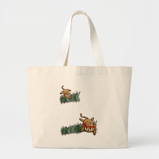 ウルトラキュートレオパードサファリ誕生日招待状 ラージトートバッグ (正面)