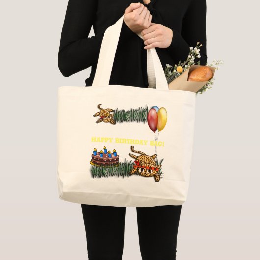 ウルトラキュートレオパードサファリ誕生日招待状 ラージトートバッグ (正面(商品))