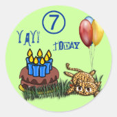 ウルトラキュート7歳ヒョウ誕生日ステッカー ラウンドシール (正面)