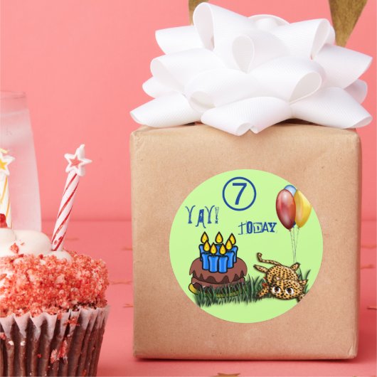 ウルトラキュート7歳ヒョウ誕生日ステッカー ラウンドシール (パーティー)