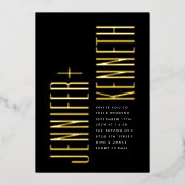 ウルトラシンプルモダンミニマルはっきりした金ゴールド結婚ズ 箔招待状 (正面)