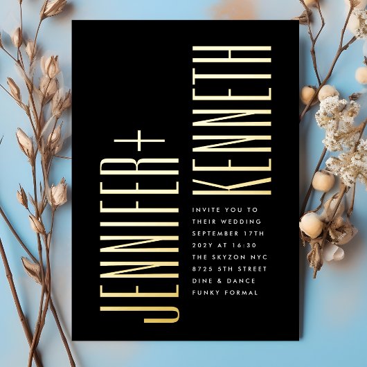 ウルトラシンプルモダンミニマルはっきりした金ゴールド結婚ズ 箔招待状