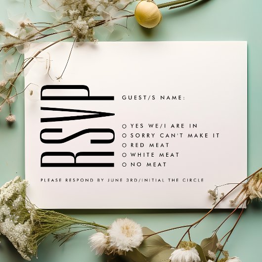 ウルトラシンプルモダンミニマル白黒結婚ズ 出欠カード