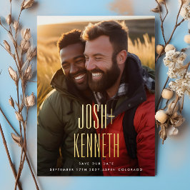 ウルトラシンプルモダンー名金ゴールド写真救私たちの日付 箔招待状