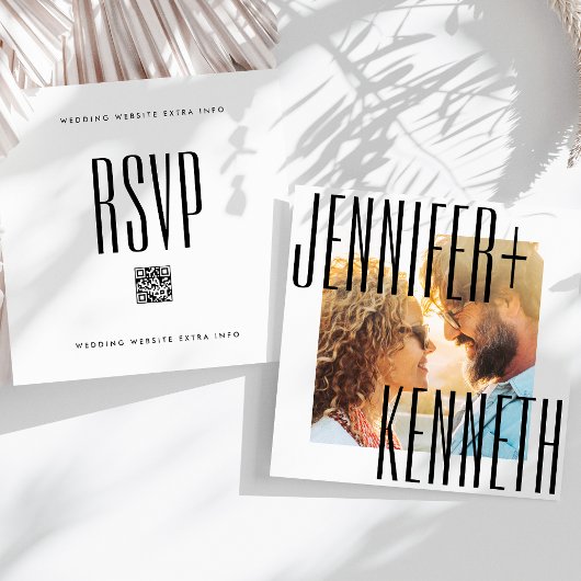 ウルトラシンプルー名はっきりしたフォトスクエアQRコードRSVP セーブザデート