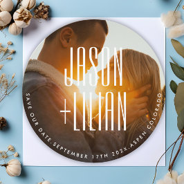 ウルトラシンプルー名はっきりした写真ラウンドQRコードRSVP セーブザデート