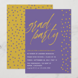ウルトラバイオレットとゴールドの紙吹雪 卒業パーティー 招待状