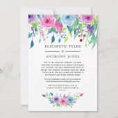 ウルトラバイオレットの色合いを組み合わせた花柄のゲストリスト縮小発表カード 案内状 (正面)