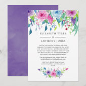 ウルトラバイオレットの色彩と花柄のデザイン  ゲストリスト縮小のお知らせ 案内状 (正面/裏面)