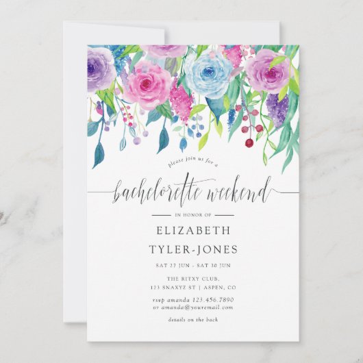ウルトラバイオレットをテーマにしたフローラバチェロレッテ週末 招待状 (正面)