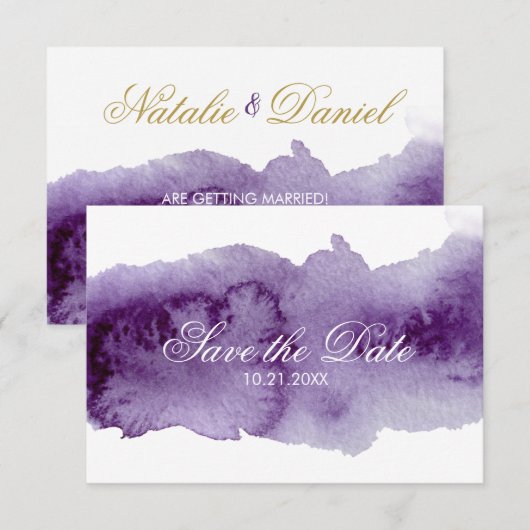 「ウルトラバイオレットウォーターカラーでSave The Date」 招待状 (正面/裏面)
