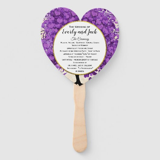 ウルトラバイオレットハートリーフツリー結婚式 プログラム ハンドファン (正面)