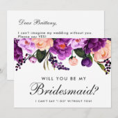 ウルトラバイオレットパープルウォーター色のフローラ花嫁 招待状 (正面/裏面)