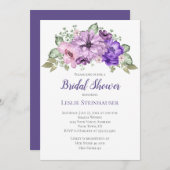 ウルトラバイオレットパープルセージグリーンフローラブライダルシャワー 招待状 (正面/裏面)