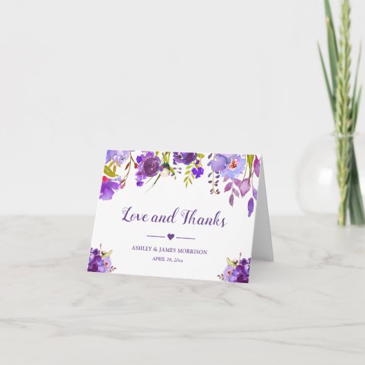 ウルトラバイオレットパープルフラワーのウェディングお礼 サンキューカード (正面)