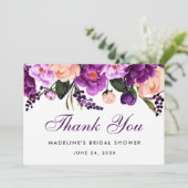 ウルトラバイオレットパープルフラワーブライダルシャワー感謝V サンキューカード (スタンド正面)