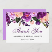 ウルトラバイオレットパープルフラワーブライダルシャワー感謝V サンキューカード (正面/裏面)