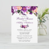 ウルトラバイオレットパープルフラワーブライダルシャワー招待状 招待状 (スタンド正面)