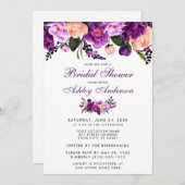 ウルトラバイオレットパープルフラワーブライダルシャワー招待状 招待状 (正面/裏面)