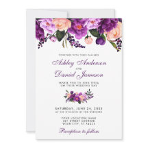 ウルトラバイオレットパープルフラワー結婚式招待状 VBP