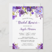 ウルトラバイオレットパープルフローラロマンチックブライダルシャワー 招待状 (正面)
