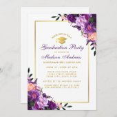 ウルトラバイオレットパープルフローラ卒業パーティー招待状 招待状 (正面/裏面)