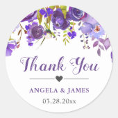 ウルトラバイオレットパープルフローラ結婚式の引き出物ありがとう ラウンドシール (正面)