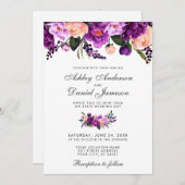 ウルトラバイオレットパープルフローラ結婚式招待状 招待状 (正面/裏面)