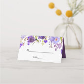 ウルトラバイオレットパープル水彩花のウェディング プレイスカード (正面)