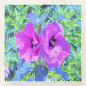 ウルトラバイオレット梅熱狂する紫ハイビスカス花 ガラスコースター (正面)