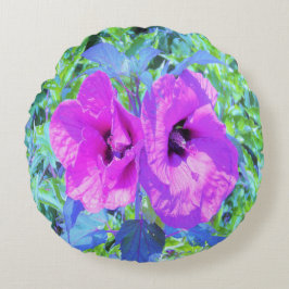 ウルトラバイオレット梅熱狂する紫ハイビスカス花 ラウンドクッション