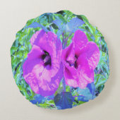 ウルトラバイオレット梅熱狂する紫ハイビスカス花 ラウンドクッション (裏面)