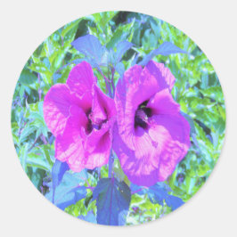 ウルトラバイオレット梅熱狂する紫ハイビスカス花 ラウンドシール