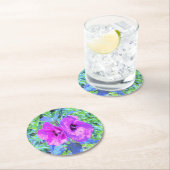 ウルトラバイオレット梅熱狂する紫ハイビスカス花 ラウンドペーパーコースター (インサイチュ)