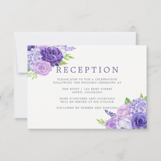 ウルトラバイオレット水彩花モチーフのウェディングパーティー 招待状 (正面)