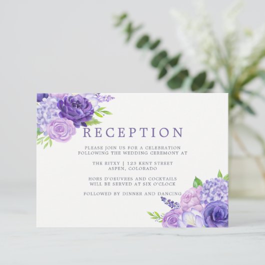 ウルトラバイオレット水彩花モチーフのウェディングパーティー 招待状 (スタンド正面)
