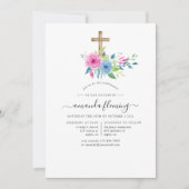 ウルトラバイオレット水彩花モチーフの確認メッセージ 招待状 (正面)