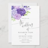 ウルトラバイオレット水彩花柄ウェディング招待状 招待状 (正面)
