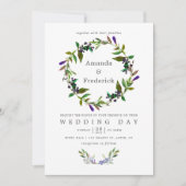 ウルトラバイオレット ウェディング ウォーターカラー フローラル インビテーション (正面)