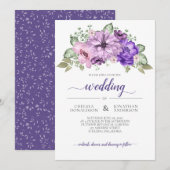 ウルトラバイオレット パープル ピンク グリーンフローラル ウェディング 案内状 (正面/裏面)