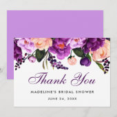 ウルトラバイオレット パープル フラワーブライダルシャワー サンクスV サンキューカード (正面/裏面)