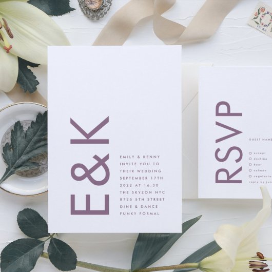 ウルトラパープルとホワイトビッモダンクはっきりしたモノグラム 招待状