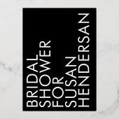 ウルトラブラックモダン名前をカスタムする金ゴールドブライダルシャワー 箔招待状 (裏面)