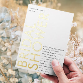 ウルトラブラックモダン名前をカスタムする金ゴールドブライダルシャワー 箔招待状