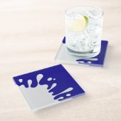 ウルトラマ絵を描リンブルーの白いスパッタ ガラスコースター (アングル)