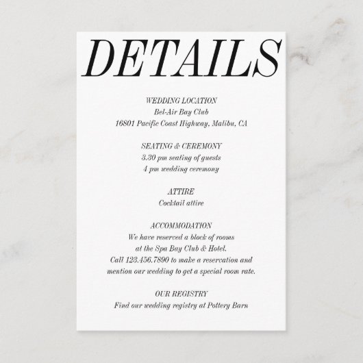 ウルトラミニマルはっきりしたタイポグラフィ白黒結婚の エンクロージャーカード (正面)