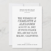 ウルトラミニマルタイポグラフィ白黒結婚の 招待状 (正面)