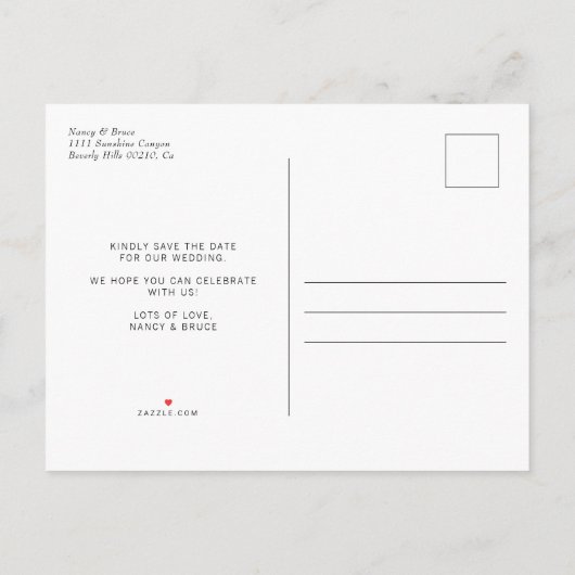 ウルトラミニマルモダンタイポグラフィ写真結婚の救2018 案内ポストカード (裏面)