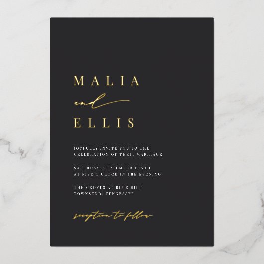 ウルトラミニマル |書道アクセントフォト結婚ズ 箔招待状 (正面)