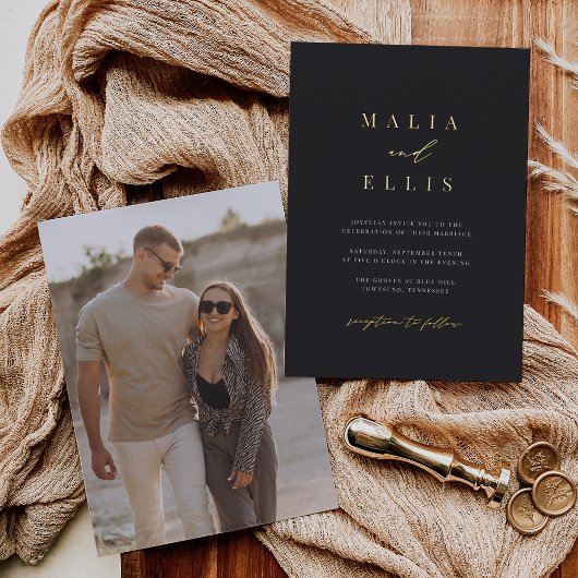 ウルトラミニマル |書道アクセントフォト結婚ズ 箔招待状